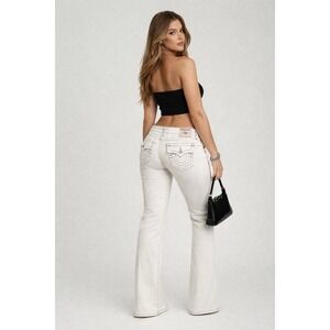 True Religion Joey Low Rise Flare Flap Big T Brilliant White Jeans W27x30 NWT